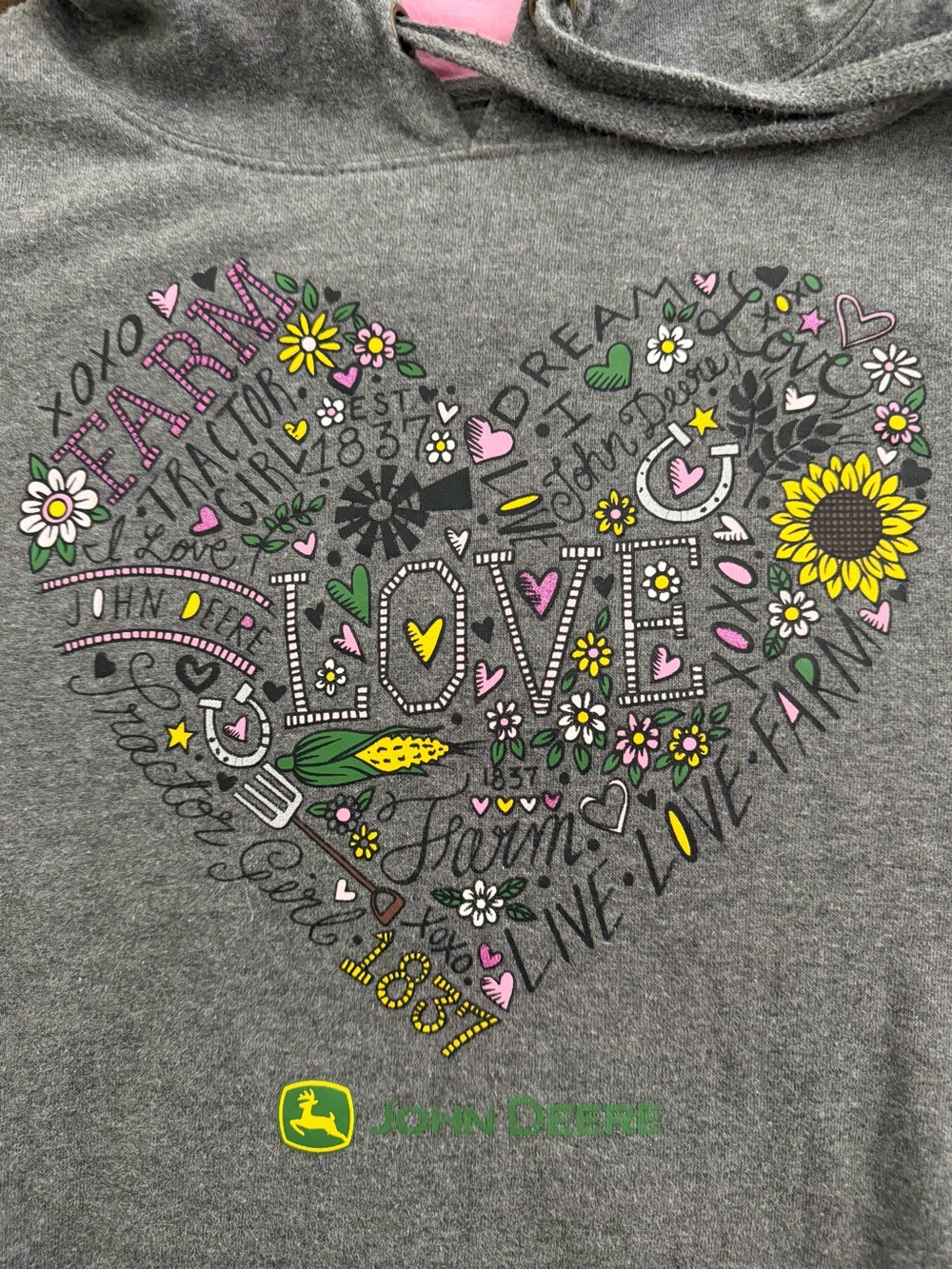 John Deere Gray Hoodie with Colorful Heart Graphic - Picture 6 of 6
